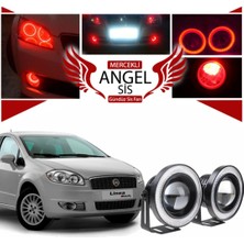 STS Oto Aksesuar Fiat Linea Uyumlu, Universal Mercekli LED Angel Sis Farı, 76MM Kırmızı Renk