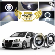 STS Oto Aksesuar Volkswagen Golf 5 Uyumlu, Universal Mercekli LED Angel Sis Farı, 76MM Beyaz Renk