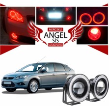 STS Oto Aksesuar Ford Focus 2,5 Uyumlu, Universal Mercekli LED Angel Sis Farı, 76MM Kırmızı Renk