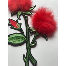 Gönülden Tasarım 22X13 Kırmızı Ponponlu Nakışlı Gül Aplike Yama Dikiş Güpür Nakış Ütü Ile Yapışır