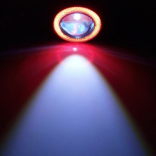 STS Oto Aksesuar Peugeot Bipper Uyumlu, Universal Mercekli LED Angel Sis Farı, 76MM Kırmızı Renk