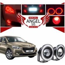 STS Oto Aksesuar Peugeot 301 Uyumlu, Universal Mercekli LED Angel Sis Farı, 76MM Kırmızı Renk