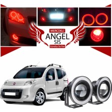 STS Oto Aksesuar Fiat Fiorino Uyumlu, Universal Mercekli LED Angel Sis Farı, 76MM Kırmızı Renk