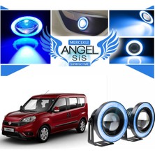 STS Oto Aksesuar Fiat Doblo D4 Uyumlu, Universal Mercekli LED Angel Sis Farı, 76MM Buz Mavi Renk