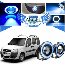 STS Oto Aksesuar Fiat Doblo D1 Uyumlu, Universal Mercekli LED Angel Sis Farı, 76MM Buz Mavi Renk