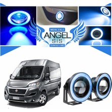 STS Oto Aksesuar Fiat Ducato Uyumlu, Universal Mercekli LED Angel Sis Farı, 76MM Buz Mavi Renk