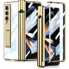 AktarMobile Samsung Galaxy Z Fold 4 Uyumlu Kılıf Kalem Bölmeli Kick Standlı Kapak Premium Electroplate Metalik