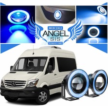 STS Oto Aksesuar Mercedes - Benz Sprinter Uyumlu, Universal Mercekli LED Angel Sis Farı, 76MM Buz Mavi Renk