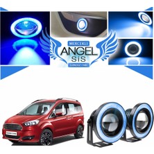 STS Oto Aksesuar Ford Tourneo Courier Uyumlu, Universal Mercekli LED Angel Sis Farı, 76MM Buz Mavi Renk