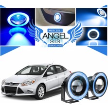 STS Oto Aksesuar Ford Focus 3 Uyumlu, Universal Mercekli LED Angel Sis Farı, 76MM Buz Mavi Renk