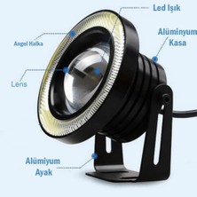 STS Oto Aksesuar Ford Focus 2,5 Uyumlu, Universal Mercekli LED Angel Sis Farı, 76MM Buz Mavi Renk