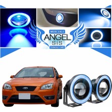 STS Oto Aksesuar Ford Focus 2 Uyumlu, Universal Mercekli LED Angel Sis Farı, 76MM Buz Mavi Renk