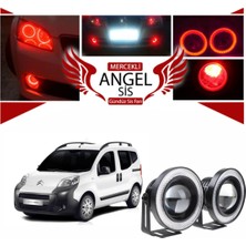 STS Oto Aksesuar Citroën Nemo Uyumlu, Universal Mercekli LED Angel Sis Farı, 76MM Kırmızı Renk