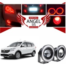 STS Oto Aksesuar Dacia Lodgy Uyumlu, Universal Mercekli LED Angel Sis Farı, 76MM Kırmızı Renk