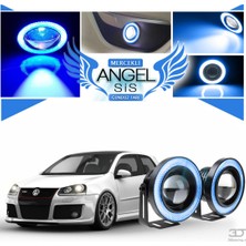 STS Oto Aksesuar Volkswagen Golf 5 Uyumlu, Universal Mercekli LED Angel Sis Farı, 76MM Buz Mavi Renk