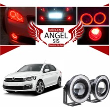 STS Oto Aksesuar Citroen C Elysee Uyumlu, Universal Mercekli LED Angel Sis Farı, 76MM Kırmızı Renk