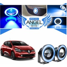 STS Oto Aksesuar Renault Clio 4 Uyumlu, Universal Mercekli LED Angel Sis Farı, 76MM Buz Mavi Renk