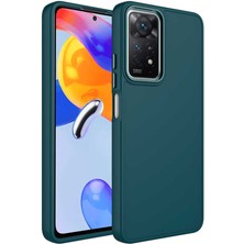 Case 4U Xiaomi Redmi Note 11 Pro 5G Kılıf Metal Çerçeve Hassas Butonlu Renkli Içi Kadife Lansman Kılıfı Luna Kapak Koyu Yeşil