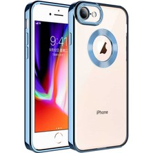 Case 4U Apple iPhone SE 2022 / SE 2020 Kılıf Kamera Lens Korumalı Şeffaf Renkli Logo Gösteren Parlak Omega Kapak Sierra Mavisi