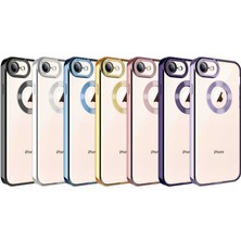 Case 4U Apple iPhone SE 2022 / SE 2020 Kılıf Kamera Lens Korumalı Şeffaf Renkli Logo Gösteren Parlak Omega Kapak Sierra Mavisi