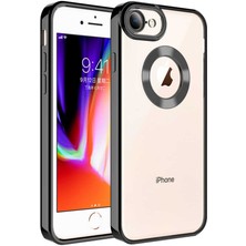 Case 4U Apple iPhone SE 2022 / SE 2020 Kılıf Kamera Lens Korumalı Şeffaf Renkli Logo Gösteren Parlak Omega Kapak Siyah