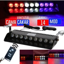 ŞüsCarOto Aksesuar S1 Kumandalı Cam Içi Vantuzlu Polis Çakar 9 Ledli Kırmızı Beyaz Mavi 14 Mod Çakmaklık Girişli