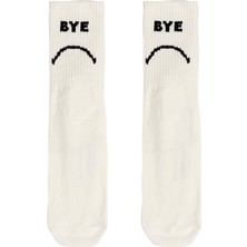Bad Bear Bye Tall Off-White Beyaz Baskılı Unisex Uzun Çorap