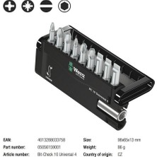 Wera Bit-Check 10 Universal 4 Bits Seti 05056159001
