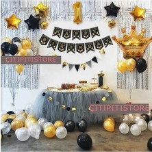 Çıtı Pıtı Store Kral Taçlı 1 Yaş Rakam Gold Folyo Balon Doğum Günü Seti