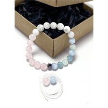 Sertifikalı Ay Taşı, Akuamarin, Pembe Kuvars Doğal Taş 8 mm Bileklik