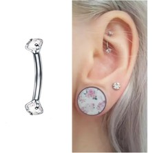 Bylin Cerrahi Çelik Zirkon Taşlı Rook , Kaş Muz Piercing - Bar uzunluğu 8mm- 1 Adet