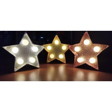 Gaman Yılbaşı Ağacı Süsü 5 Ledli Parlayan Yıldız Set (3 Renk Gri-Bakır-Gold) Parti Dekorsyon Süsleme