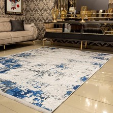 Araz Deco Mavi Dağınık Desenli Kaymaz Taban Örgü Dokuma Halı