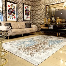 Araz Deco Mavi Kahverengi Desenli Kaymaz Taban Örgü Dokuma Halı