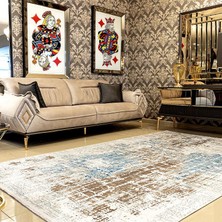Araz Deco Mavi Kahverengi Desenli Kaymaz Taban Örgü Dokuma Halı
