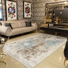 Araz Deco Mavi Kahverengi Desenli Kaymaz Taban Örgü Dokuma Halı