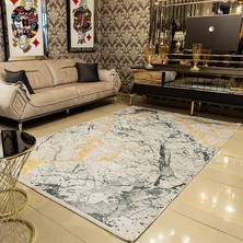 Araz Deco Altın Gri Dağınık Çerçeve Desenli Kaymaz Taban Örgü Dokuma Halı