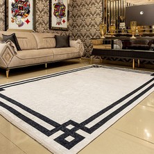 Araz Deco Gri Çerçeve Desenli Kaymaz Taban Örgü Dokuma Halı