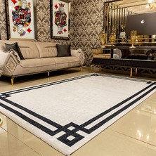 Araz Deco Gri Çerçeve Desenli Kaymaz Taban Örgü Dokuma Halı