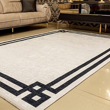 Araz Deco Gri Çerçeve Desenli Kaymaz Taban Örgü Dokuma Halı