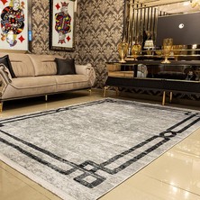 Araz Deco Gri Çizgili Desenli Kaymaz Taban Örgü Dokuma Halı