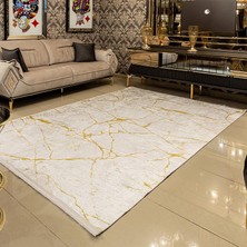 Araz Deco Altın Mermer Desenli Kaymaz Taban Örgü Dokuma Halı