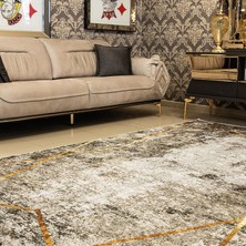 Araz Deco Kahverengi Altın Desenli Kaymaz Taban Örgü Dokuma Halı