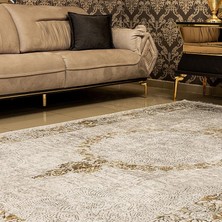 Araz Deco Altın Dağınık Çerçeve Desenli Kaymaz Taban Örgü Dokuma Halı