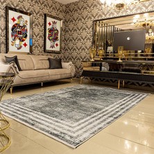 Araz Deco Gri Antrasit Desenli Kaymaz Taban Örgü Dokuma Halı