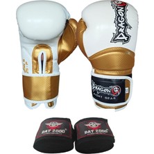 Dragon Carbon Boks Eldiveni Muay Thai, Kick Boks Eldiveni ve Bat 2000 Bandaj 2'li Set