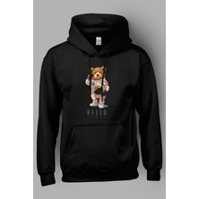 MGAX Sevimli Ayı Hello Space Baskılı Kapüşonlu Sweatshirt