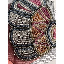 Gönülden Tasarım 13X7 Cmkum Boncuk Işleemeli Kelebek Kanadı Yaka Aksesuar Aplike Arma