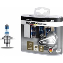 Wolfram 22144 Nv Ampul 12V H4 60/55 P43T Night Vısıon 150 Fazla 20 Beyaz Işık