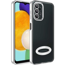 Fibaks Samsung Galaxy A23 Kılıf Logo Gösteren Parlak Kenarlı Kamera Lens Korumalı Şeffaf Omega Silikon Kapak